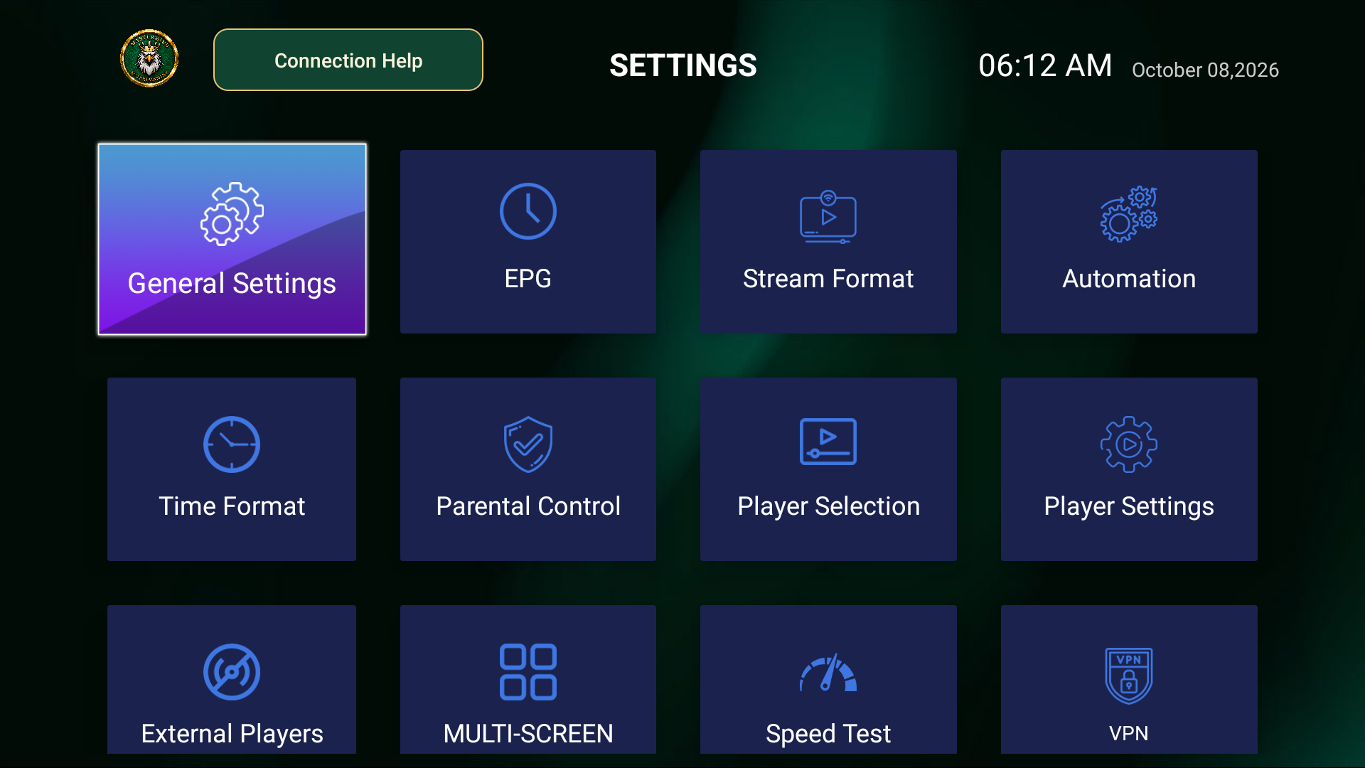 Settings menu